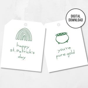 Printable St. Patrick’s Day Gift Tags, Shamrock Tag, Rainbow Gift Label, Party Favor Gift Tag, Pot of Gold, St. Paddys Day, Irish Gift Tags