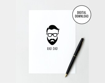Printable Minimalist Happy Father’s Day Card, “Rad Dad” Modern Hipster Design, Instant Download