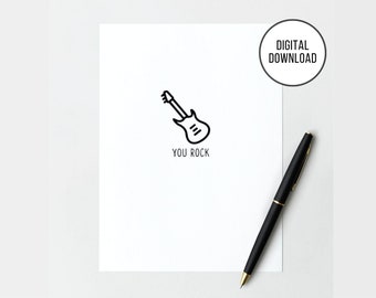 Printable Minimalist Happy Father’s Day Card, “You Rock” Guitar Modern Simple Design, Instant Download