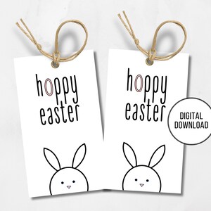 Hoppy Ostern Tags, Happy Easter Tag, Osterkorb Geschenkanhänger, Printable Osterhase Leckerei Tags, Bunny Geschenkanhänger, Instant Download