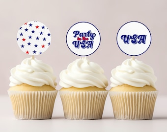 Patriotic Cupcake Toppers, 4th of July Party Decorations (Instant Download)