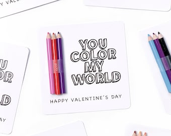 Printable Color-In Valentine Cards, Non Candy, School Valentines (Instant Download)