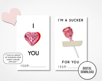 Printable Candy Valentines, I’m a Sucker For Your Valentine, I Heart You  Valentine, Instant Download, Kids Valentines