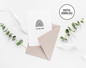 You Are Loved Printable Mother’s Day Card, Modern Black and White Downloadable Card, Simple Mothers Day Coloring Cards from Kids