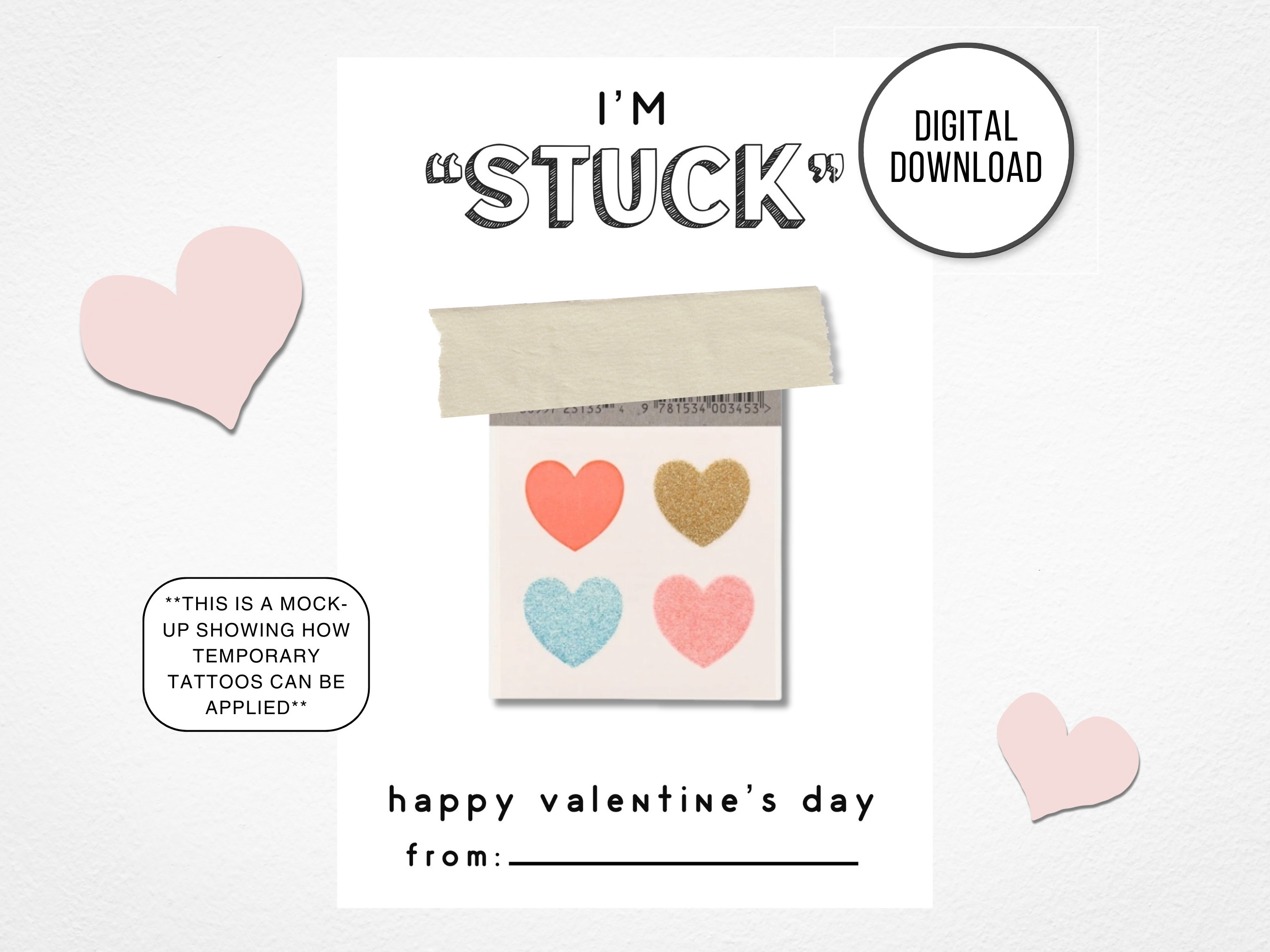 Printable Temporary Tattoo Kids Valentines, Classroom Valentine ...