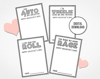 Race Car Valentines Printable | Kids Classroom Valentine Cards Exchange | Digital Download