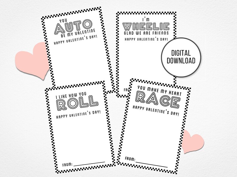 Race Car Valentines Printable | Kids Classroom Valentine Cards Exchange ...