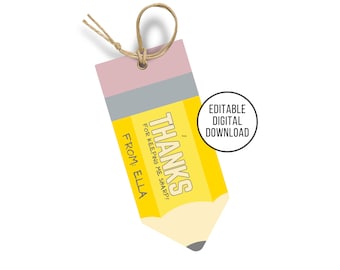 Editable Pencil Teacher Appreciation Week Gift Tag, Pencil Thank You Tag, End of Year Gift Labels, Keeping me Sharp Tag