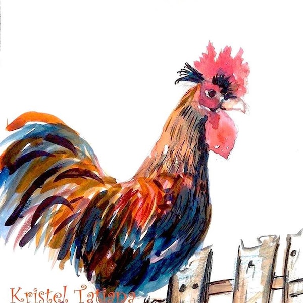 Original Rooster Chicken Art Original Aquarel Painting door Kunstenaar  Tatiana Nadvornaia , animal wall art,