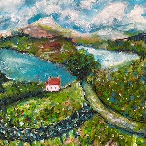 paisagem Pequena casa na natureza Pintura a óleo original
