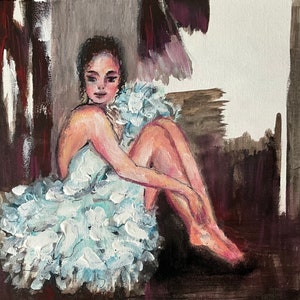 Chica bailarina pintando obras de arte originales impasto pintura al óleo 10 por 10 pulgadas por Tatiana Nadvornaia