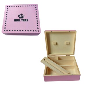 Caja grande de madera rosa con ruedas, tamaño T3, Elements Mascotte, Juicy Jays, soporte para conos de liar, personalizable, hecho a mano. imagen 2