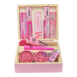 Large Pink Wooden Rolling Box Set Rizla Mascotte Papers Filter Tips Cone Holder Clipper Lighter Handmade Personalise Full Set