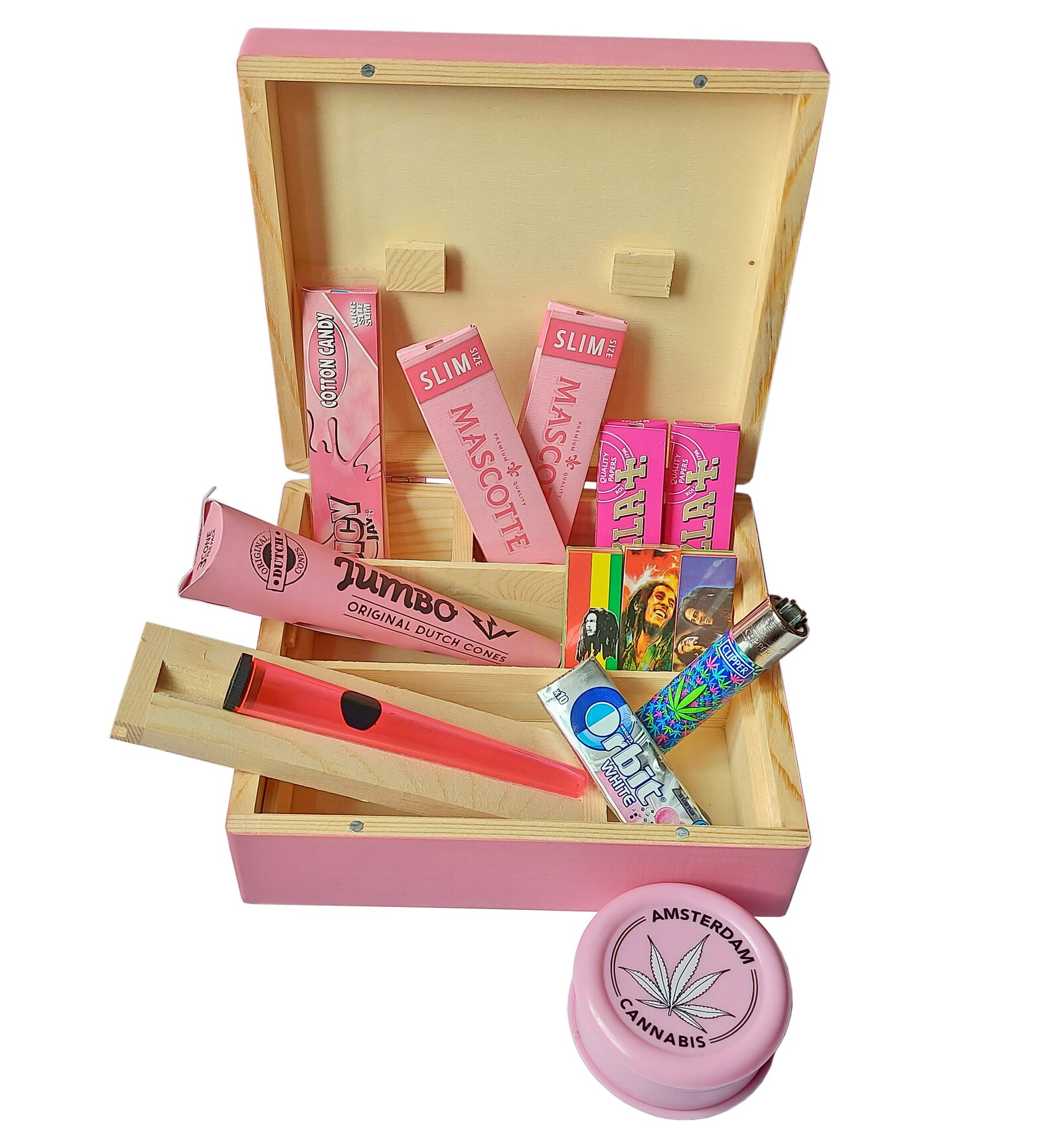 Large Pink Wooden Rolling Box Set Rizla Mascotte Papers Filter Etsy