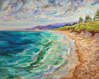 Original Painting, "Oval Beach Revisited", Saugatuck, Grand Haven, South Haven, lake painting, Michigan Art, Betsy ONeill