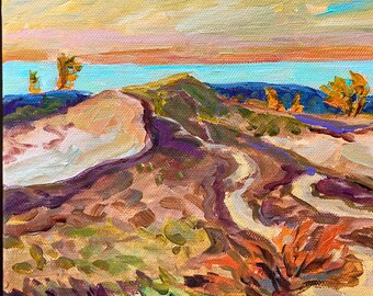 Original Painting, "Dune Glow", Michigan Landscape, Betsy ONeill, Sleeping Bear, Trail, Sunset