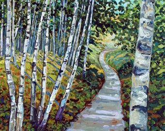 Birch Trail, Pyramid Point Path, Birch Trees, Forest, Fine Art Print, Giclee, Canvas Print, Betsy ONeill, Sleeping Bear Dunes, Michigan Art