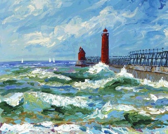 Grand Haven Michigan, Lake Michigan, Pier, Lighthouse, Beach, Sailboats, Nautical