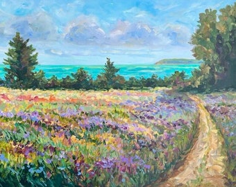 Original Painting: Bay View Trail, Sleeping Bear, Leelanau, Port Oneida, Thoreson Farm, Field Painting, Betsy ONeill, Michigan Art