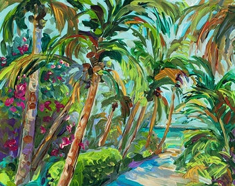 Sun and Sand, Palm Tree Art, North Captiva, Beach Trail, Sanibel, Florida, Cottage Decor, Palm tree painting, Fine Art Giclee, Betsy ONeill