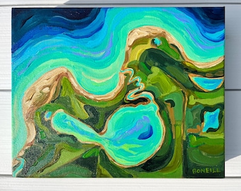 Original Acrylic Painting: Aerial Glen Lake Michigan Topography (8x10 Canvas)