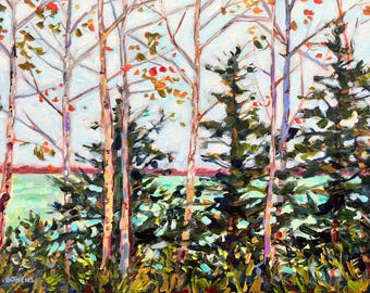 Original, "Color Drive" Michigan Landscape Painting, Old Mission Peninsula Acrylic Art, 11x14 Framed Canvas, Betsy ONeill