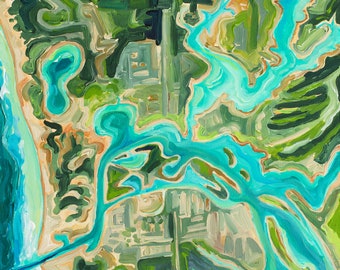Aerial View, Grand Haven, Spring Lake, Ferrysburg, Aerial Map, Aerial Art, Grand River, Betsy ONeill, Michigan Art, Michigan Map,