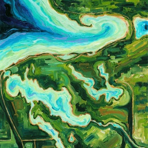 Luchtfoto-impressies, Petoskey, Bay Harbor, Harbor Springs, Charlevoix, Wallonië, Boyne, kaart Michigan, Michigan Art, Betsy ONeill