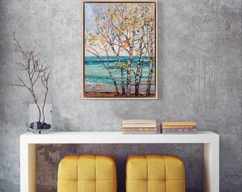 Original Painting: Eagle River, (18x24 canvas) Birch Tree, Lake Superior,