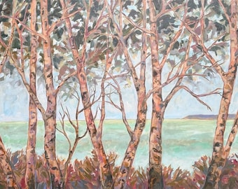 Original Acrylic Painting: "River Birch" Lake Michigan, Birch Trees, Betsy ONeill,  Art,