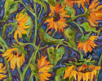 Hot August Sunflowers: Limited Edition, flower painting, Michigan art, Betsy ONeill
