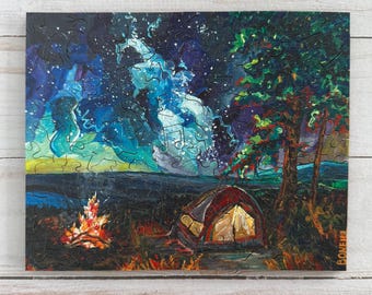 Camping Under Stars - wooden jigsaw puzzle, laser cut, mini puzzle