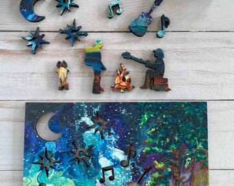 Camping Under Stars - wooden jigsaw puzzle, laser cut, mini puzzle