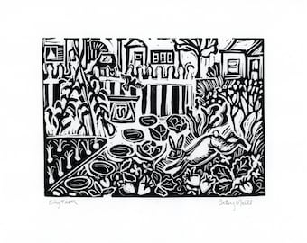 City Farm, Reproduction Print, Linocut, Giclee Fine Art Print, Black and White, Betsy ONeill