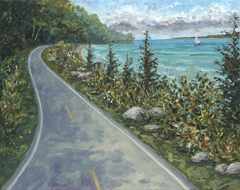 Coastal Road, Suttons Bay, M185, M22, Lake Michigan, Bike, Road, Betsy ONeill, Michigan Art, Mackinac Island, Leelanau Peninsula