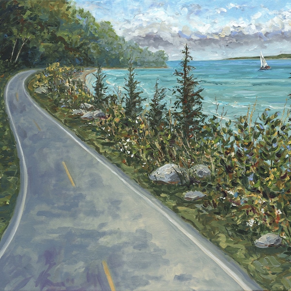 Coastal Road, Suttons Bay, M185, M22, Lake Michigan, Bike, Road, Betsy ONeill, Michigan Art, Mackinac Island, Leelanau Peninsula
