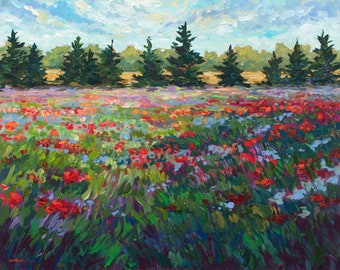 Take My Hand, Limited Edition Print, Poppies, Fennville, Michigan landscape, Poppy Field, poppy painting, Michigan art, Betsy ONeill