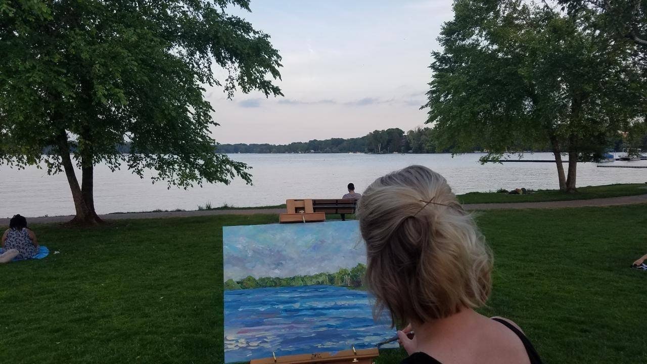 Original Painting Willow and Lake East Grand Rapids, Michigan, Reeds