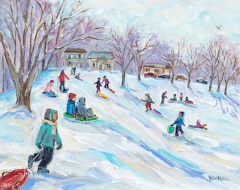 Sledding, City Life, Winter, Kids, Michigan, Betsy ONeill,