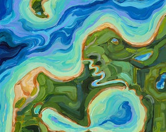 Aerial View: Glen Arbor, Glen Lake, Sleeping Bear, Lake Michigan, Manitou Islands, M22, Aerial Art, Betsy ONeill, Michigan Art