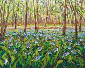 Bluebells, Spring Woods, Native Wildflowers, Flora and Fauna, Flower Art, Forest, Michigan Artist, Betsy ONeill,