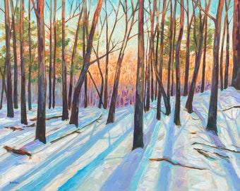 Winter Light, Limited Edition Print, Winter Woods, Solstice, Sunset Painting, Forest, Snow, Michigan art, Betsy ONeill