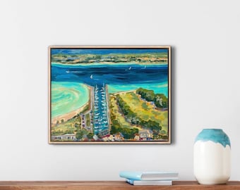 Original Acrylic Painting: Aerial Suttons Bay Marina, Topography (11x14 Canvas)