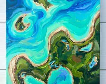 Original Acrylic Painting: Aerial View of Manitou Islands, Michigan (8x10 Canvas)