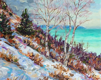 Winter on the Bluff, Limited Edition Print, Lake Michigan, Empire, Winter Painting, Sleeping Bear Dunes, Leland, Michigan Art, Betsy ONeill