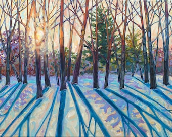 February, Limited Edition Reproduction Print, Winter Painting, Michigan artist, Solstice, Woods, Betsy ONeill