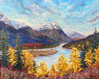 Original Painting, "Denali", Alaska, National Park, Painting, Art, Mountains, Aspen, River, stream, Betsy ONeill, Fine Art