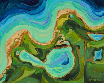 Aerial View: Dune Climb, Glen Lake, Sleeping Bear, Lake Michigan, M22, Aerial Art, Betsy ONeill, Michigan Map