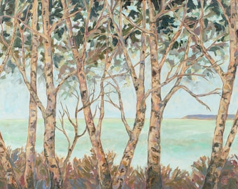 River Birch, Limited Edition Print, Birch Trees on the Bay, landscape, Lake Michigan, Art, Tunnel of Trees, Harbor Springs, Betsy ONeill