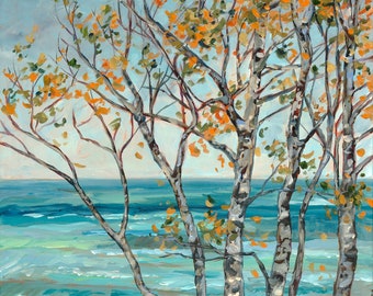 Gales of November, Eagle River, Birch Trees, Michigan Art, Shoreline, Upper Peninsula, Lake Superior, Betsy ONeill, Michigan Artist